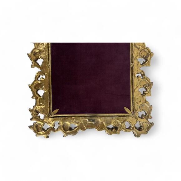 Antique Ornate Brass Frame with Velvet Backing and Mirror Insert Heavy Large - Picture 12 of 14